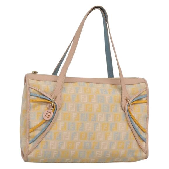 FENDI Zucchino Canvas Hand Bag Beige Gold - Picture 1 of 12